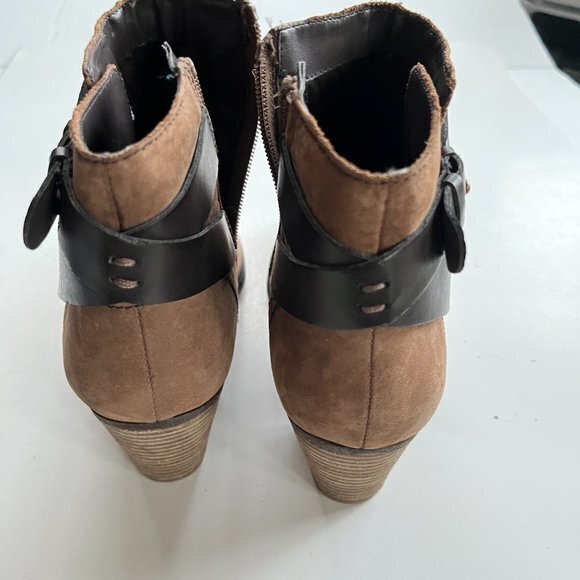 Franco Sarto Dotty Brown Leather Zip Chunky Heel Ankle Booties w/ Straps… - Picture 10 of 11